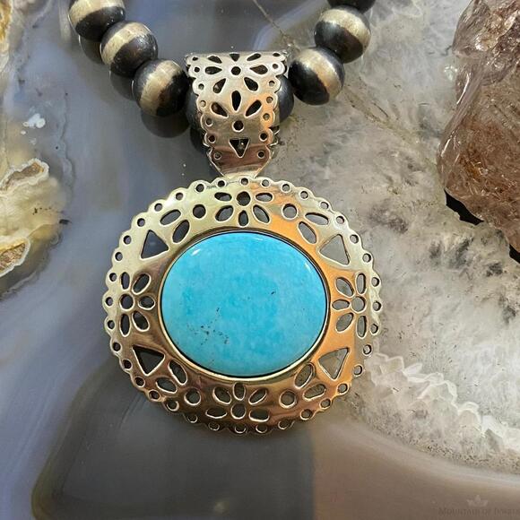 Carolyn Pollack Southwestern Style Sterling Silver Oval Turquoise Pendant/Brooch - Picture 1 of 10